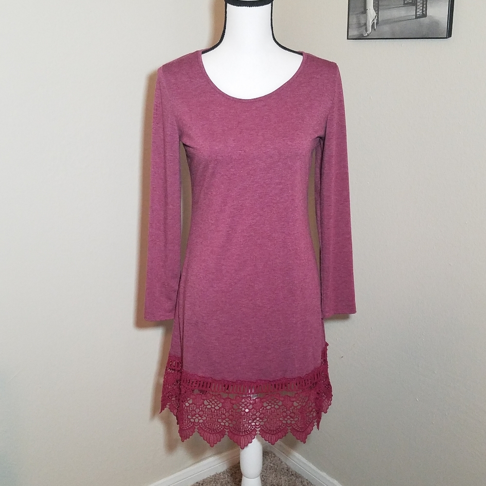 Maroon dress with lace detailing